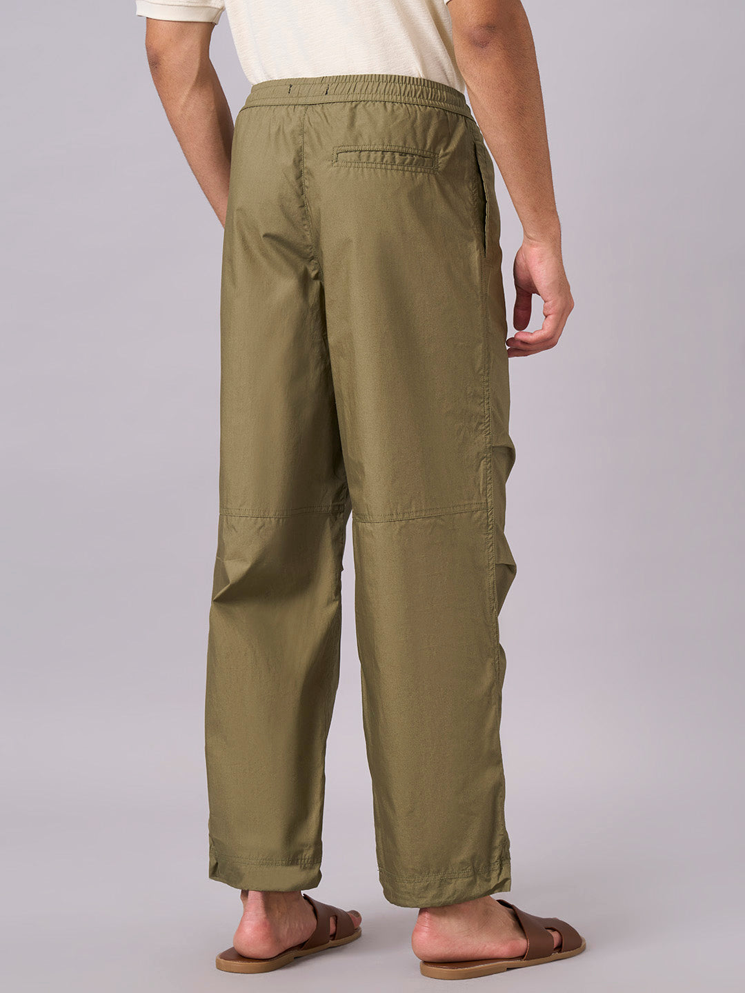 Men's Olive 100% Cotton Regular Fit Pant