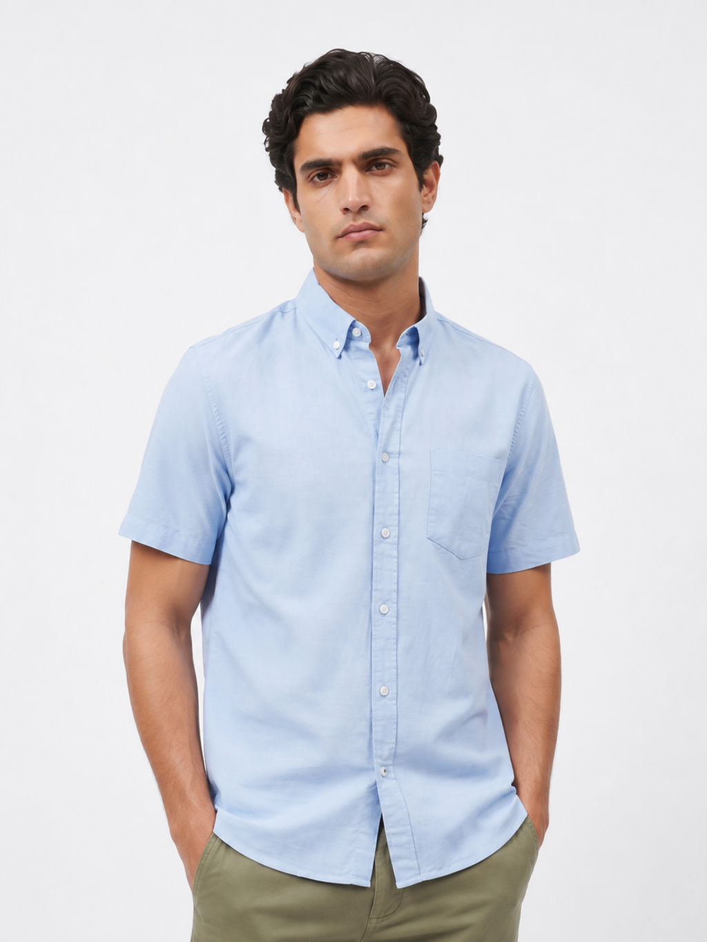 Men's Oxford 100% Cotton Regular Fit Half Sleeves Shirt Sky