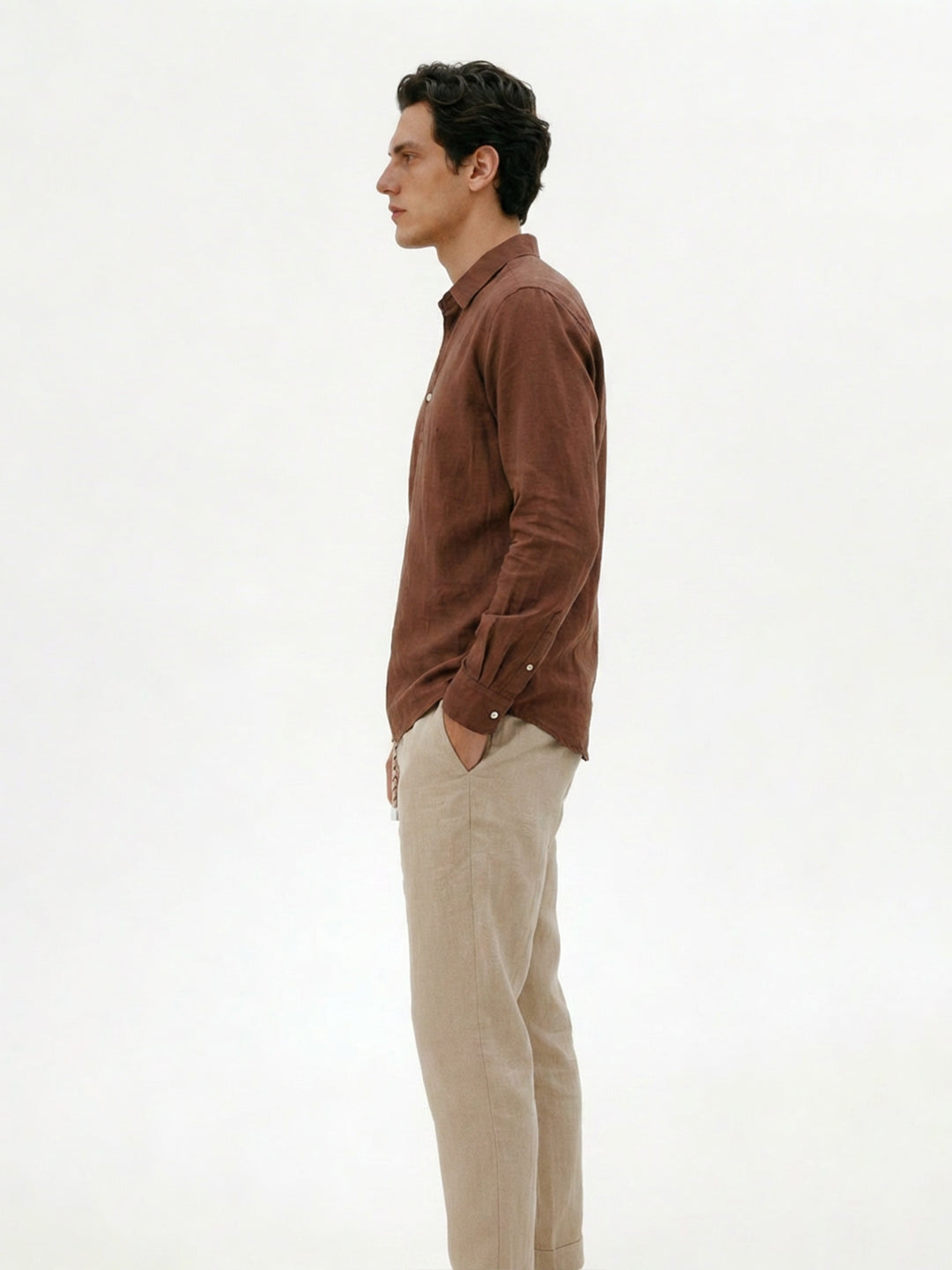 Men's Brown Linen Cotton Regular Fit Shirt