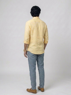 Men's Yellow 100% Linen Regular Fit Shirt