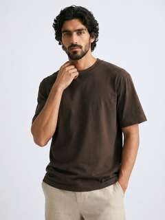 Men's Brown 100% Organic Cotton Regular Fit Tshirt