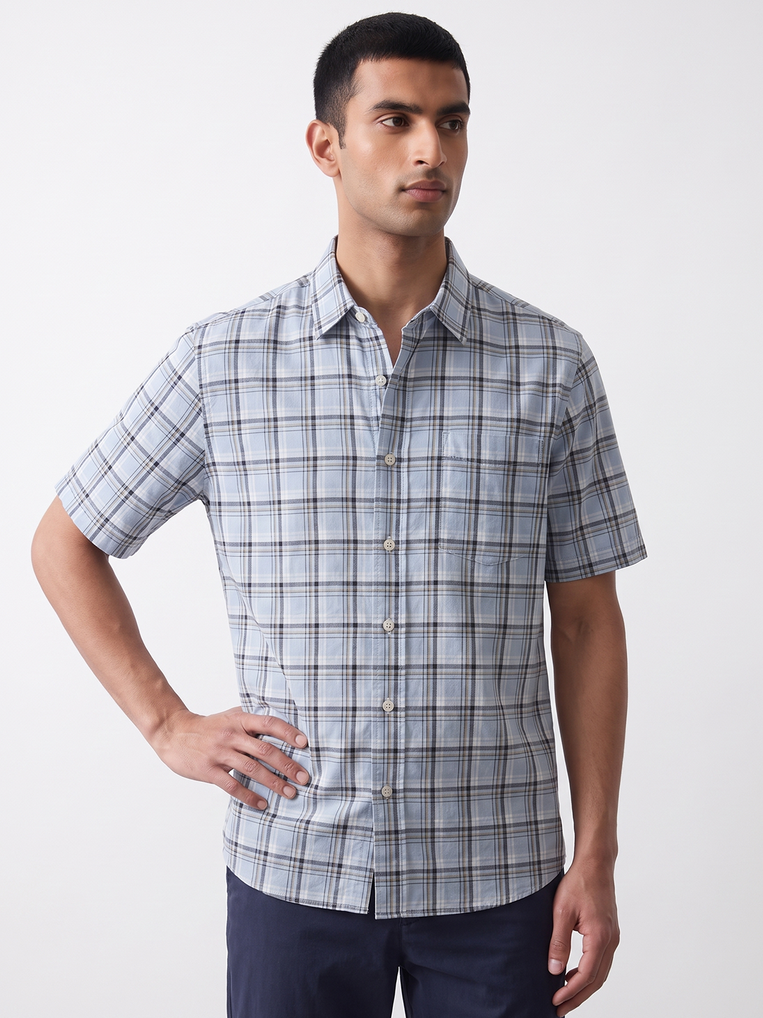 Men's 100% Cotton Regular Fit Shirt Sky