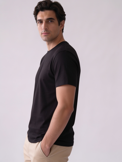 Men's Black Cotton Elastane Slim Fit Tshirt