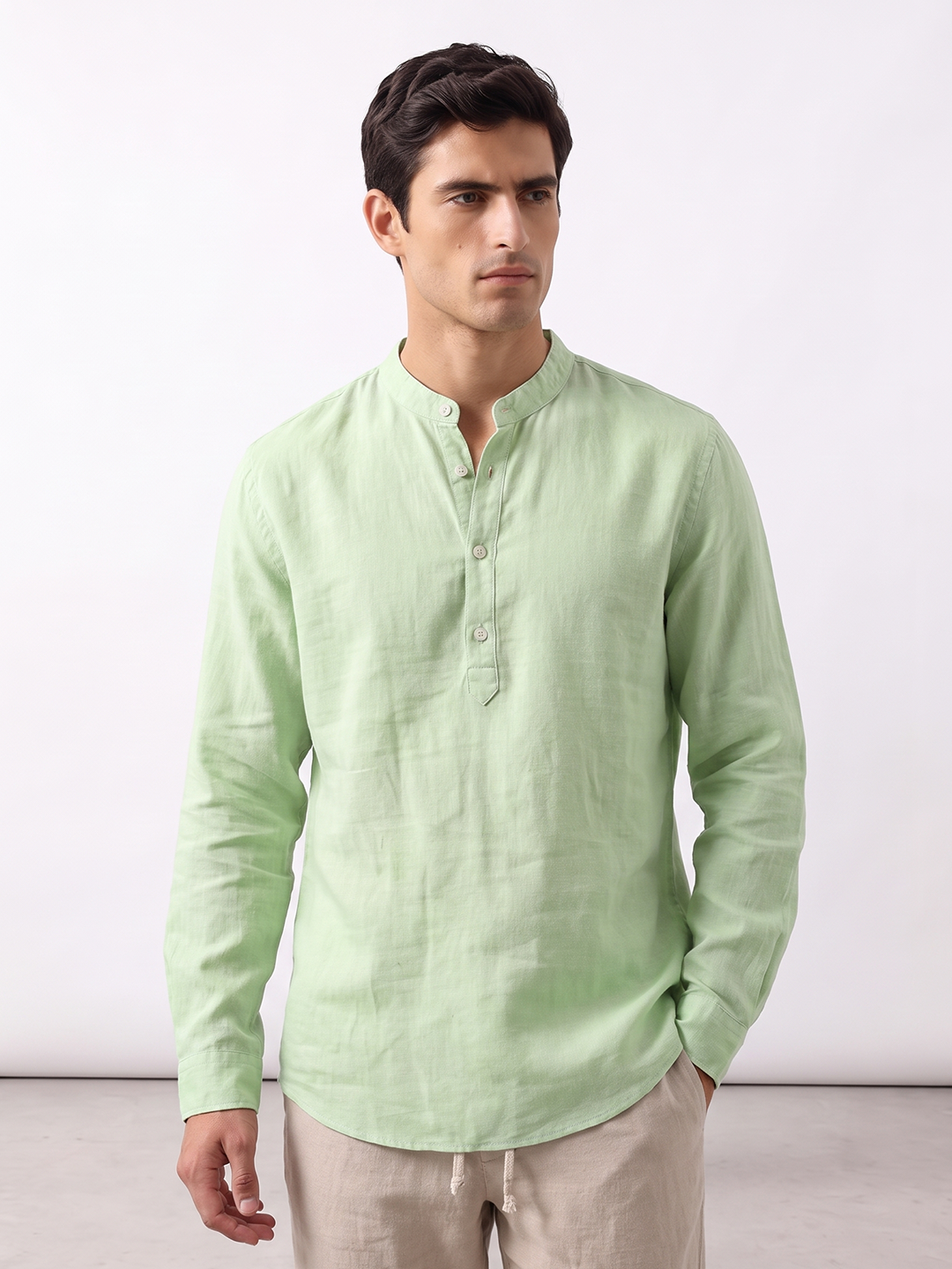 Men's Green Tencel Linen Regular Fit Shirt
