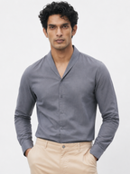 Men's Navy Tencel Linen Regular Fit Shirt