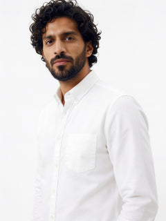 Men's 100% Cotton Regular Fit Collared Shirt White