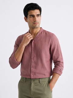 Men's Red Tencel Linen Regular Fit Shirt
