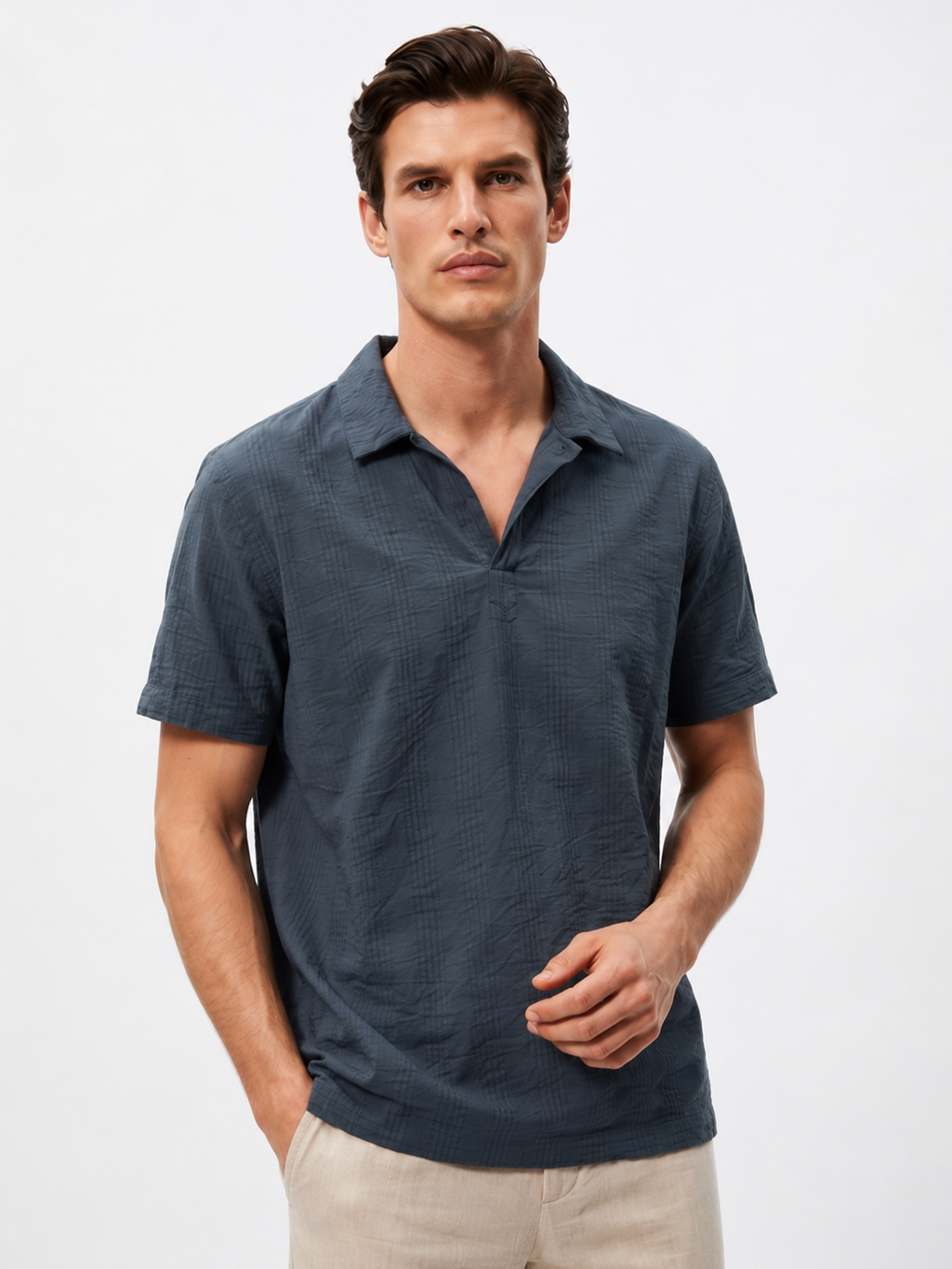 Men's Navy Cotton Viscose Regular Fit Shirt