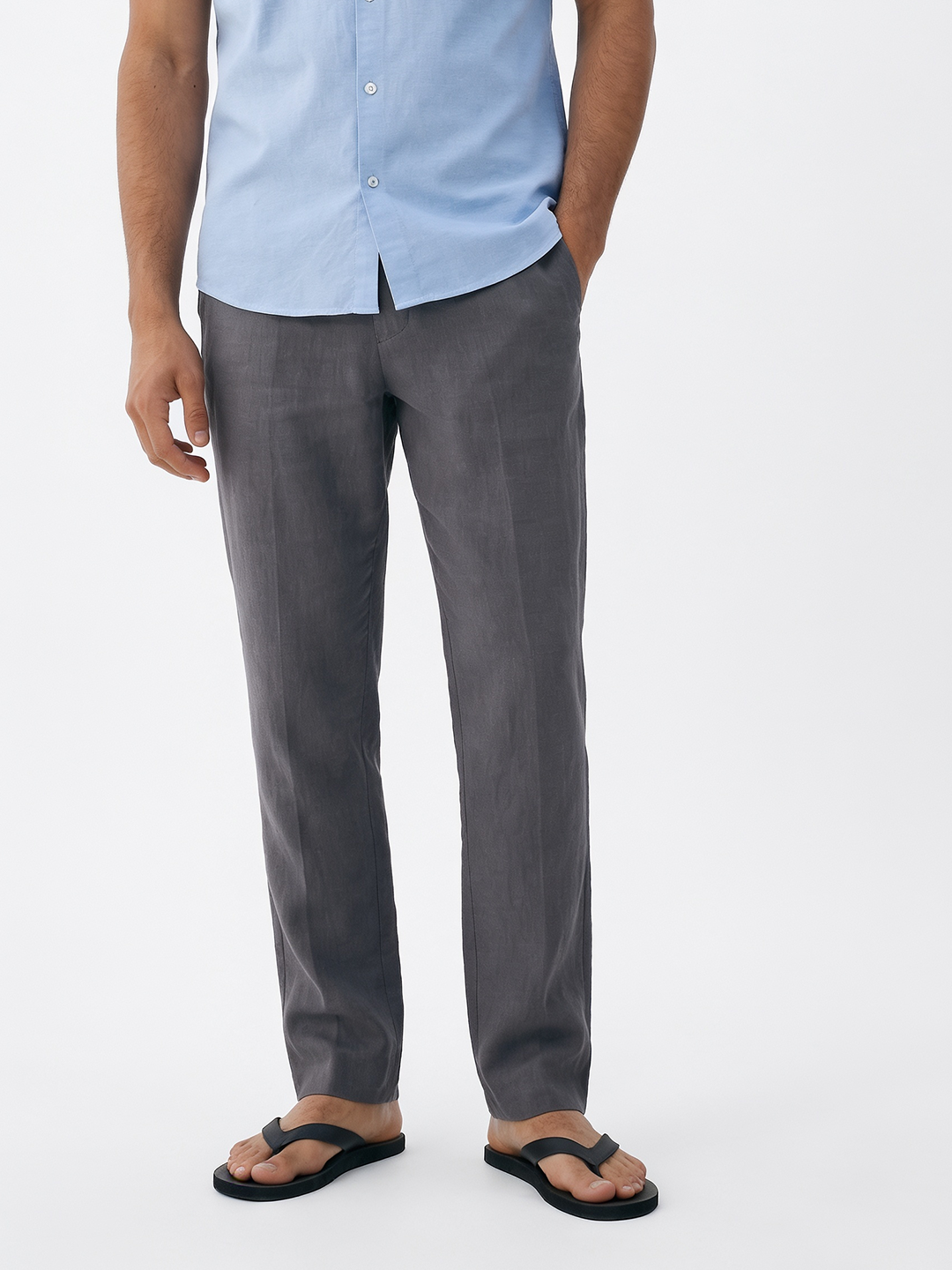 Men's Slate 100% Linen Regular Fit Pant
