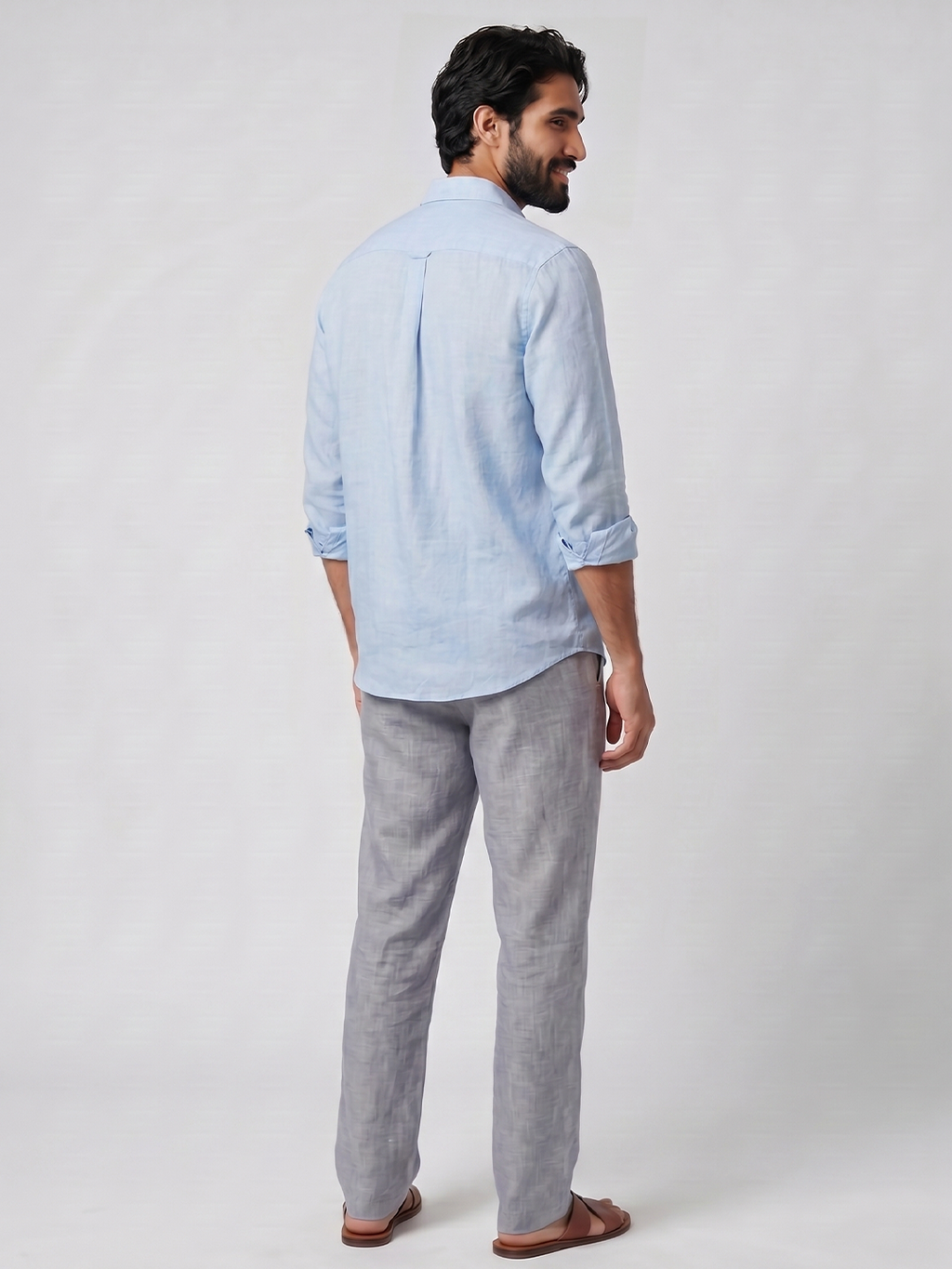 Men's Navy Cotton Linen Regular Fit Pant