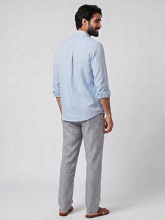 Men's Navy Cotton Linen Regular Fit Pant