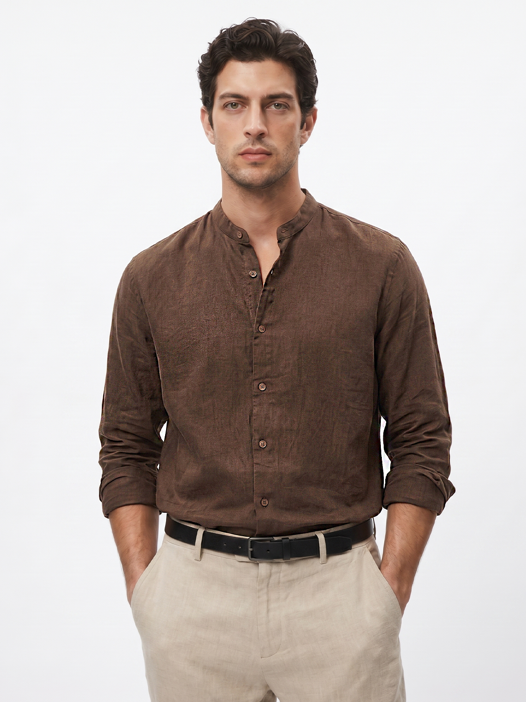 Men's Brown 100% Cotton Regular Fit Shirt