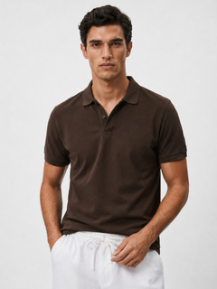 Men's Brown Cotton Elastane Slim Fit Tshirt