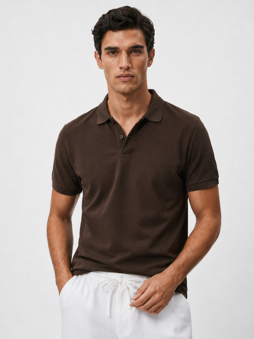 Men's Brown Cotton Elastane Slim Fit Tshirt