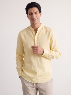 Men's Yellow Tencel Linen Regular Fit Shirt