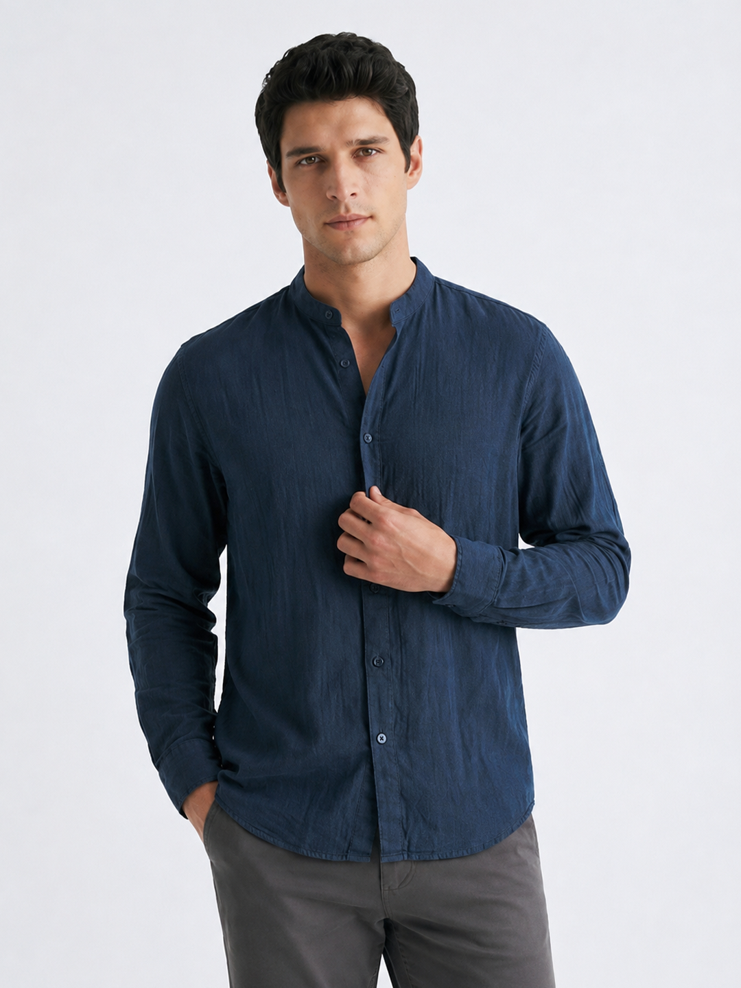 Men's Navy 100% Cotton Regular Fit Shirt