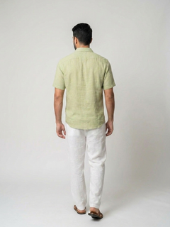 Men's Green 100% Linen Regular Fit Shirt