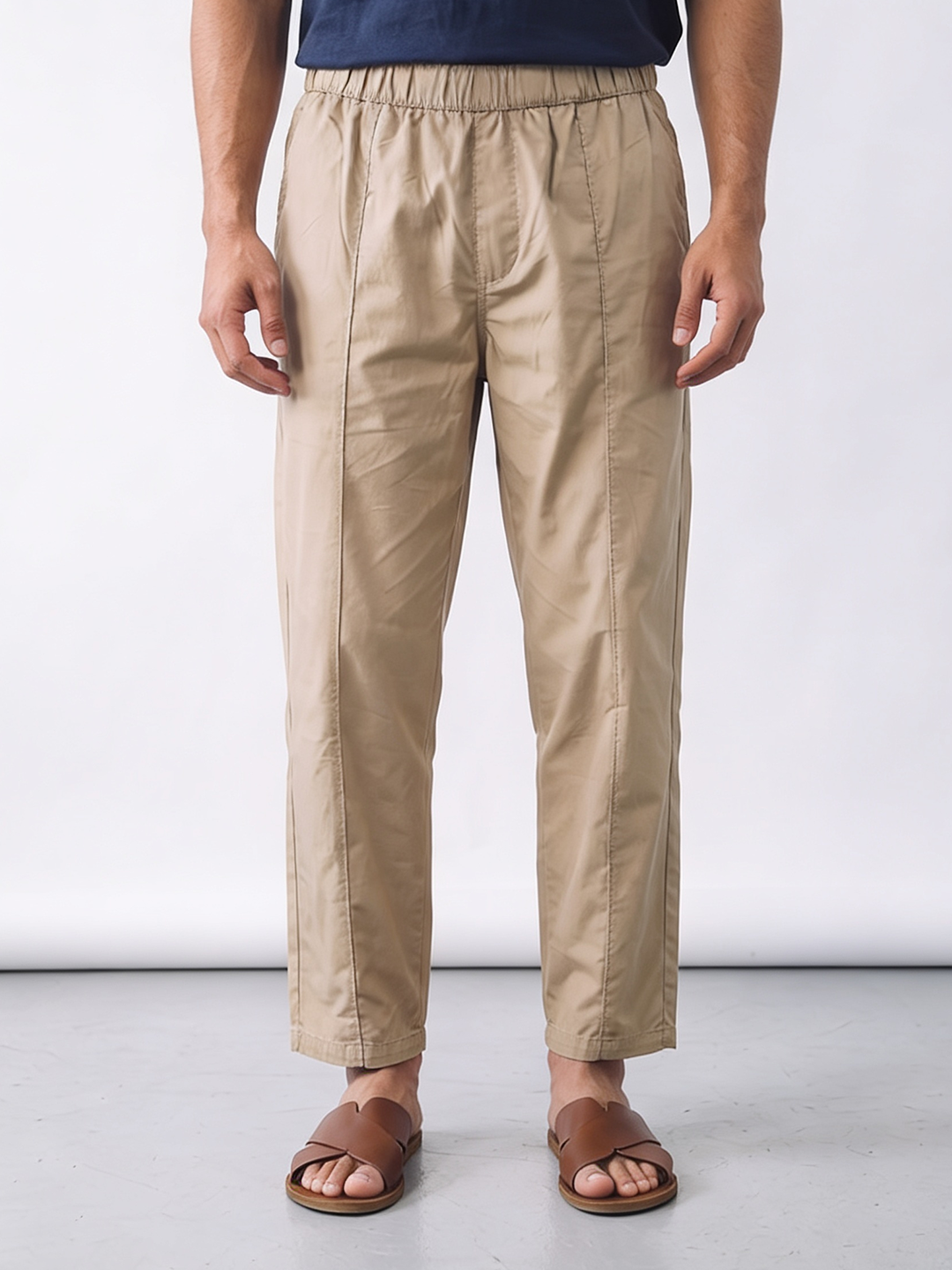 Men's 100% Cotton Loose Fit Pants Button Zip Khaki