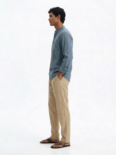 Men's Blue Linen Cotton Regular Fit Shirt