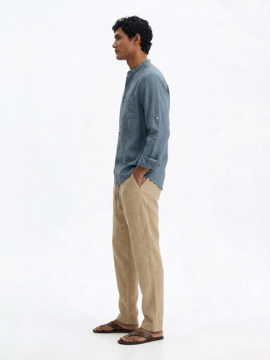 Men's Blue Linen Cotton Regular Fit Shirt