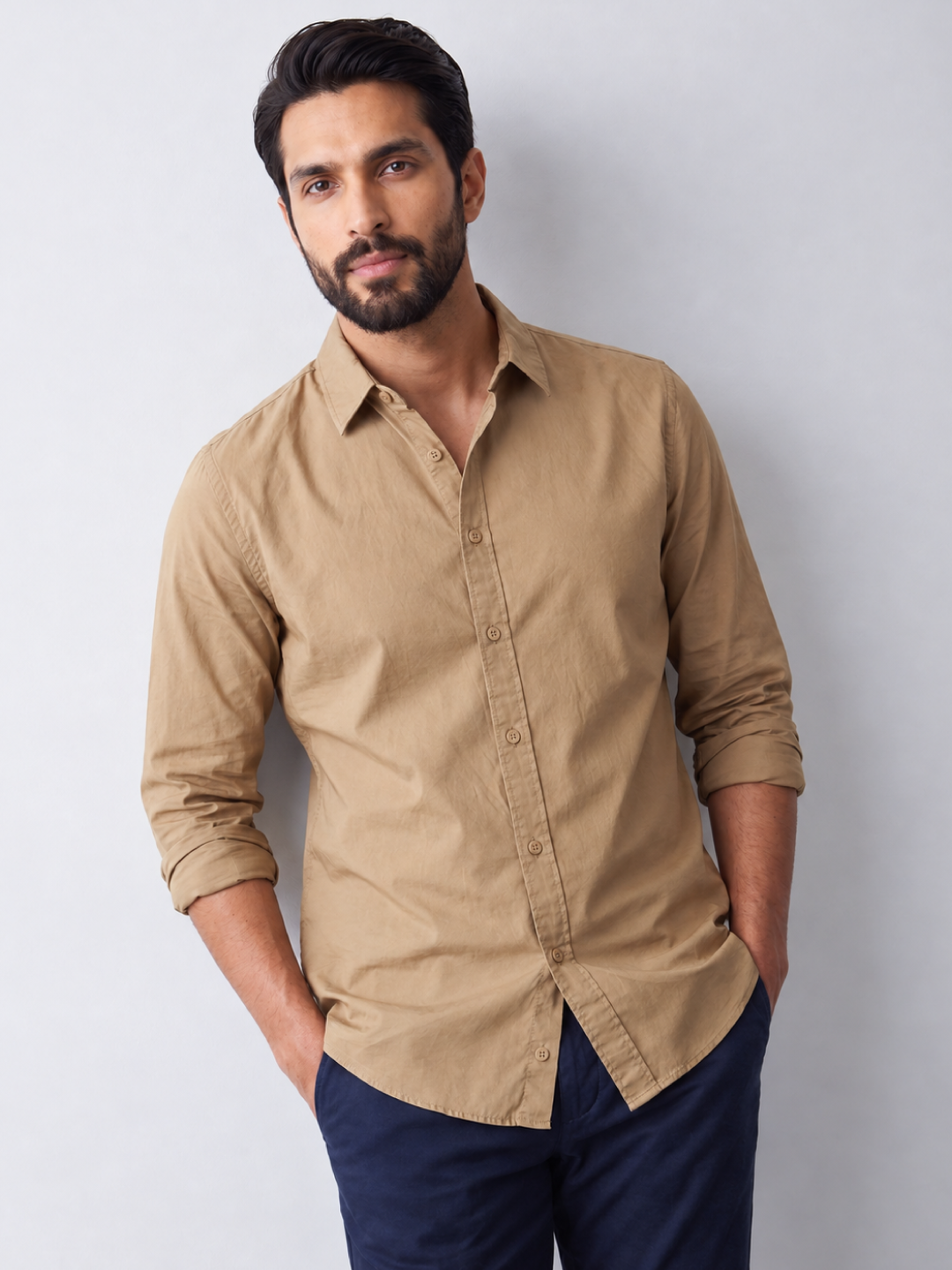 Men's 100% Cotton Regular Fit Shirt Khaki