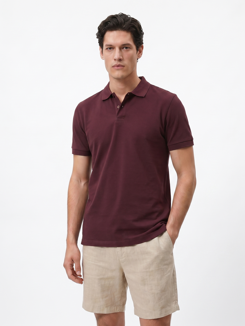 Men's Wine Cotton Elastane Slim Fit Tshirt