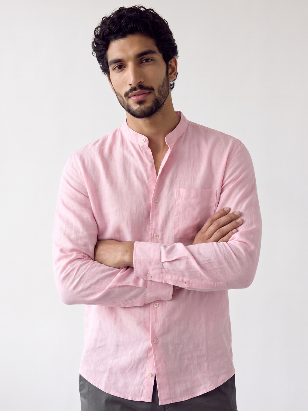 Men's Pink Tencel Linen Regular Fit Shirt