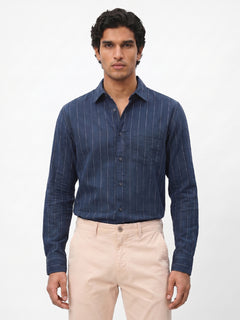 Men's Navy Cotton Lycra Regular Fit Shirt