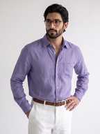 Men's Lilac 100% Linen Regular Fit Shirt