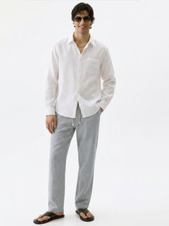 Men’s Linen Regular Fit Collared Shirt White