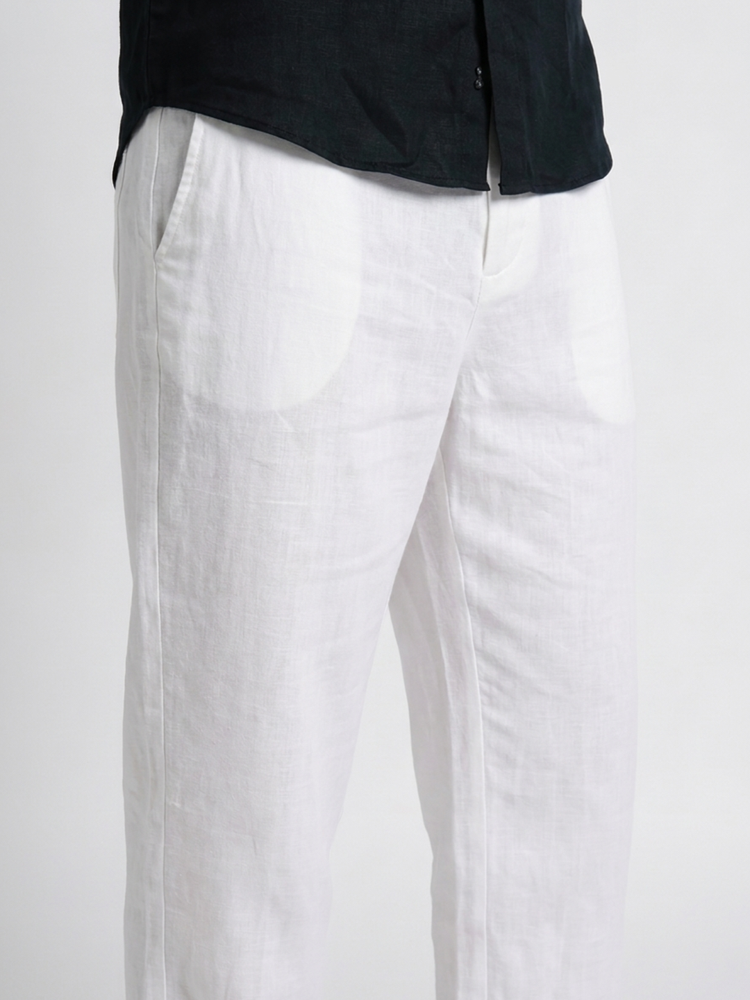 Men's White Cotton Linen Regular Fit Pant