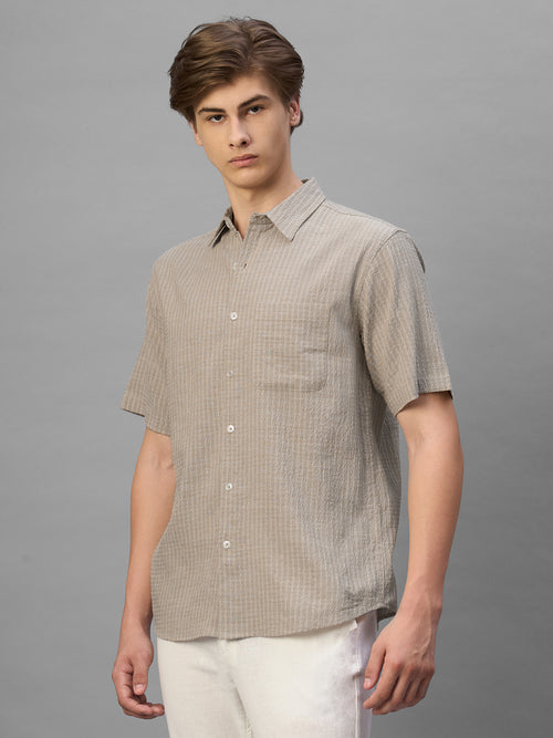 Men's Sand Cotton Viscose Regular Fit Shirt