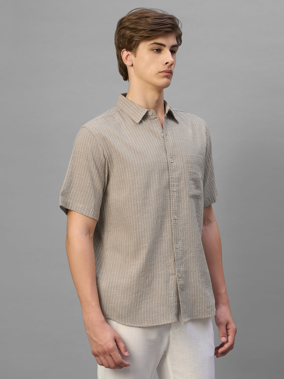 Men's Sand Cotton Viscose Regular Fit Shirt