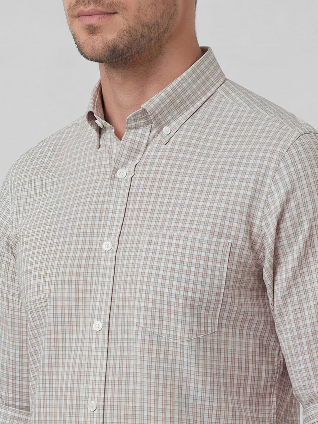 Men's Khaki 100% Cotton Regular Fit Shirt