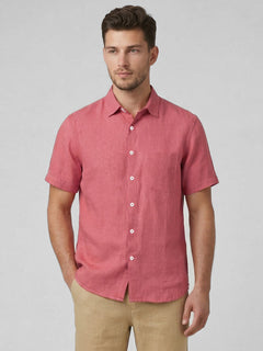 Men’s Linen Regular Fit Half Sleeve Shirt Red