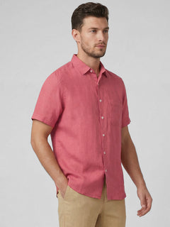 Men’s Linen Regular Fit Half Sleeve Shirt Red
