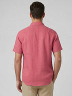 Men's Red 100% Linen Regular Fit Shirt