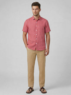 Men’s Linen Regular Fit Half Sleeve Shirt Red