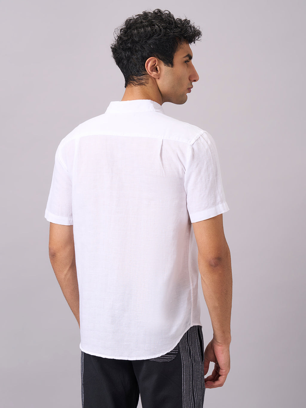 Men's Half Sleeves Cotton Linen Regular Fit Shirt White