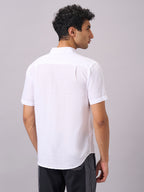 Men's Half Sleeves Cotton Linen Regular Fit Shirt White