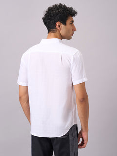 Men’s Cotton Linen Regular Fit Half Sleeve Shirt White