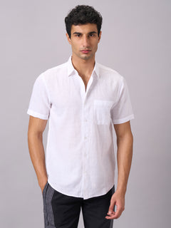 Men’s Cotton Linen Regular Fit Half Sleeve Shirt White