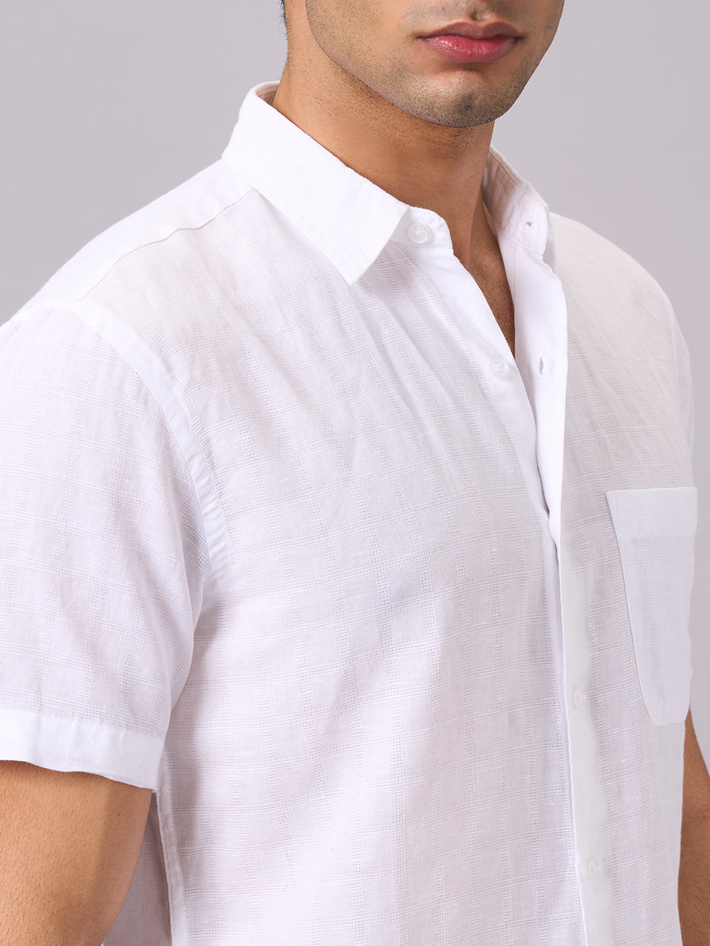 Men's Half Sleeves Cotton Linen Regular Fit Shirt White