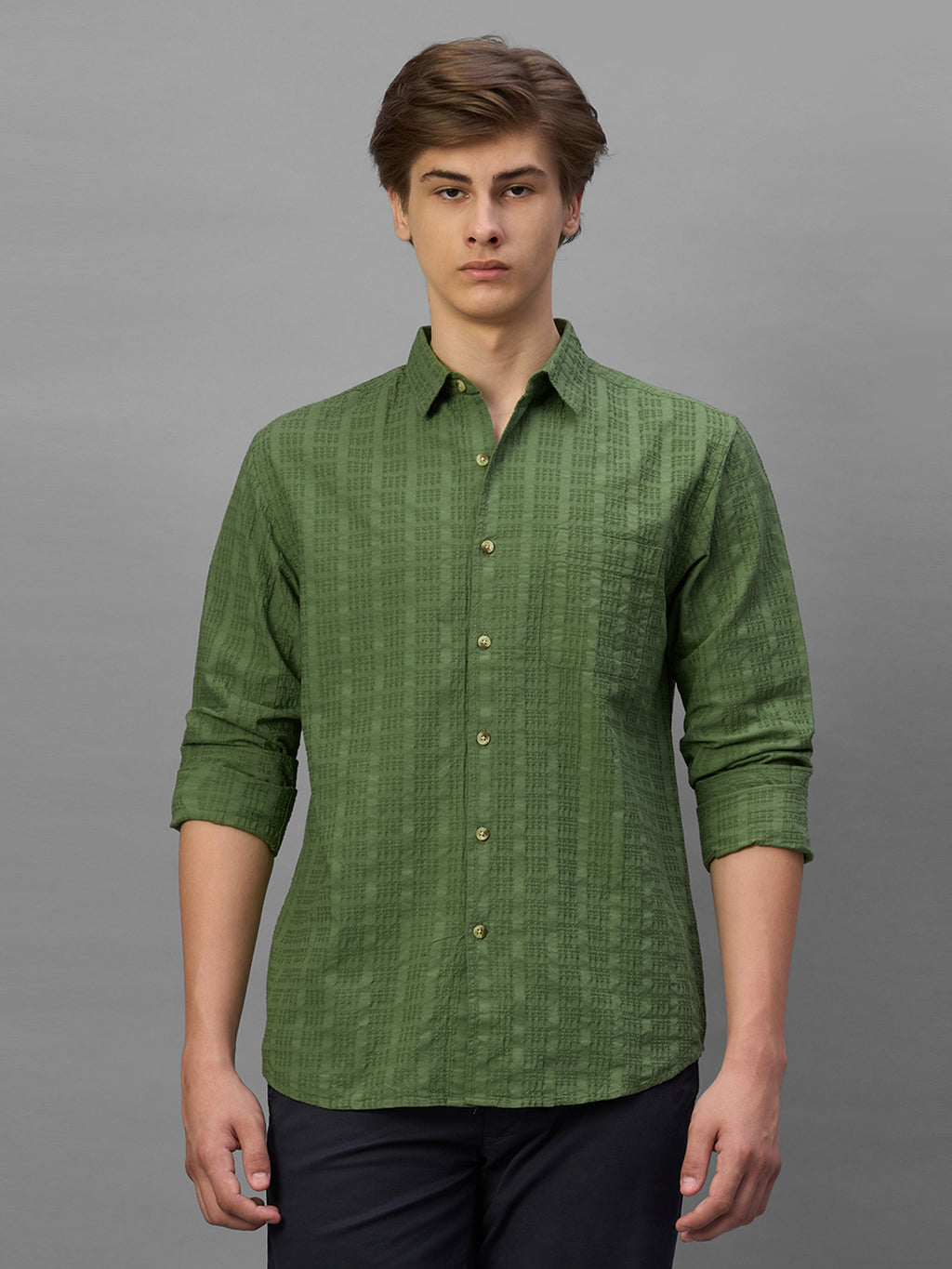 Men's Green 100% Cotton Regular Fit Shirt