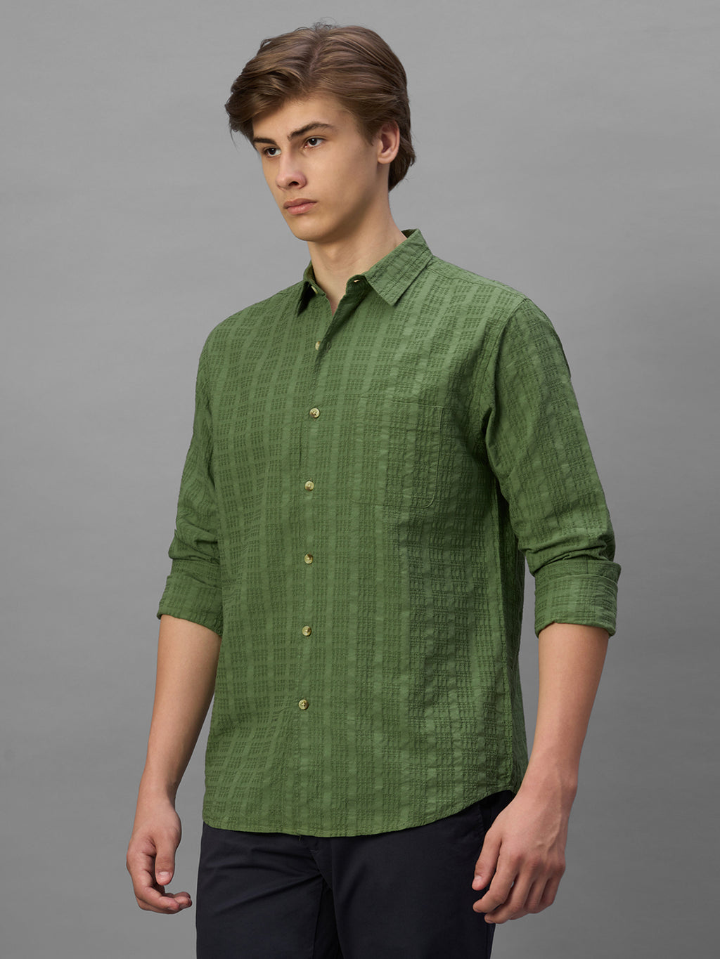 Men's Green 100% Cotton Regular Fit Shirt
