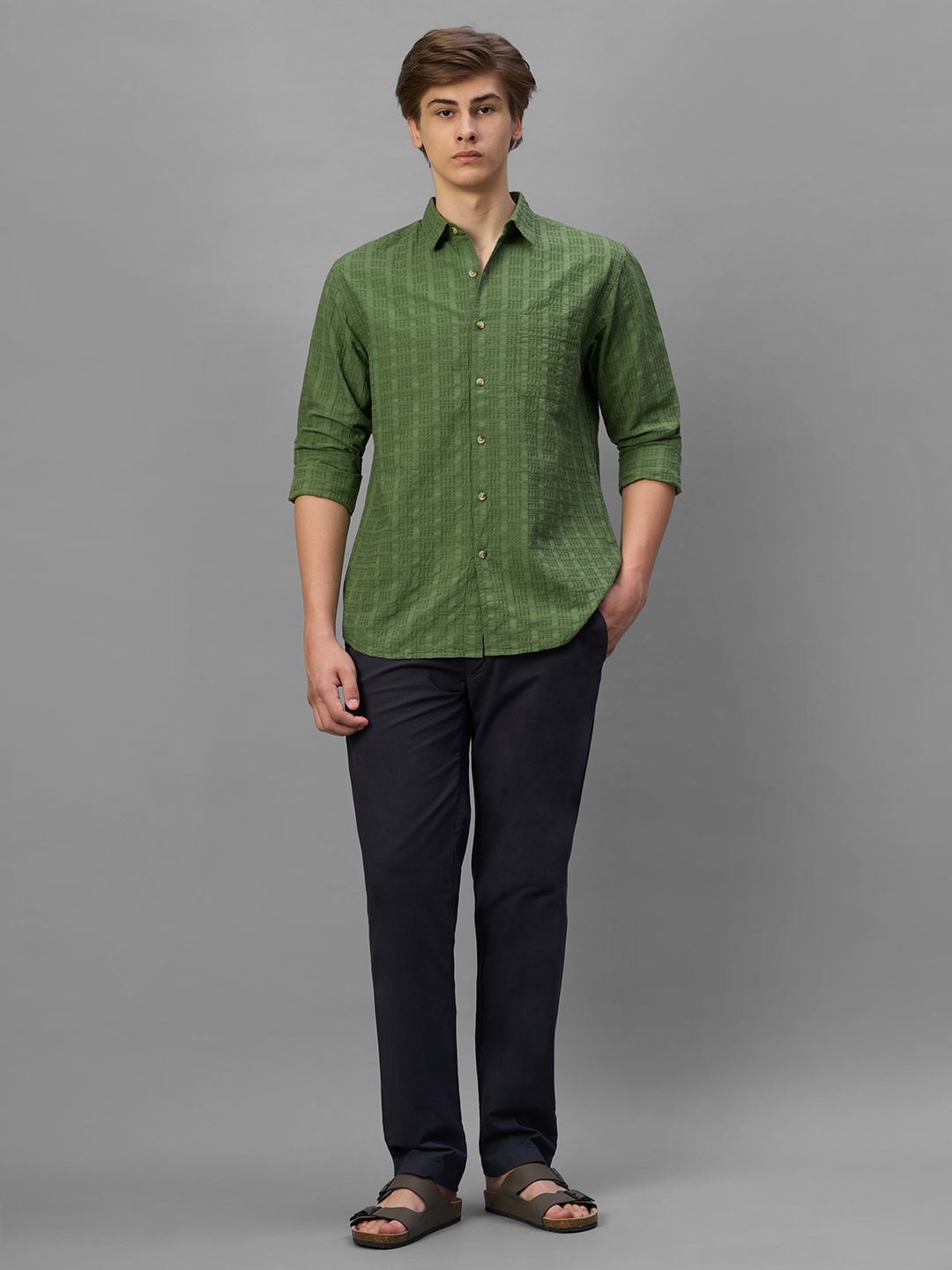 Men's Green 100% Cotton Regular Fit Shirt