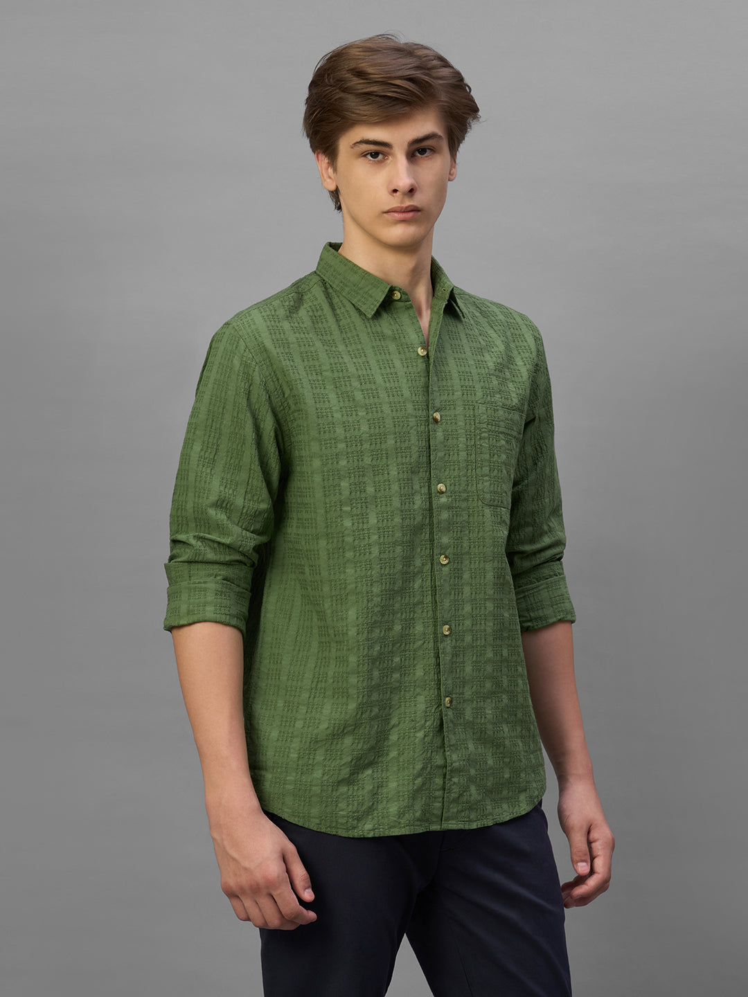 Men's Green 100% Cotton Regular Fit Shirt