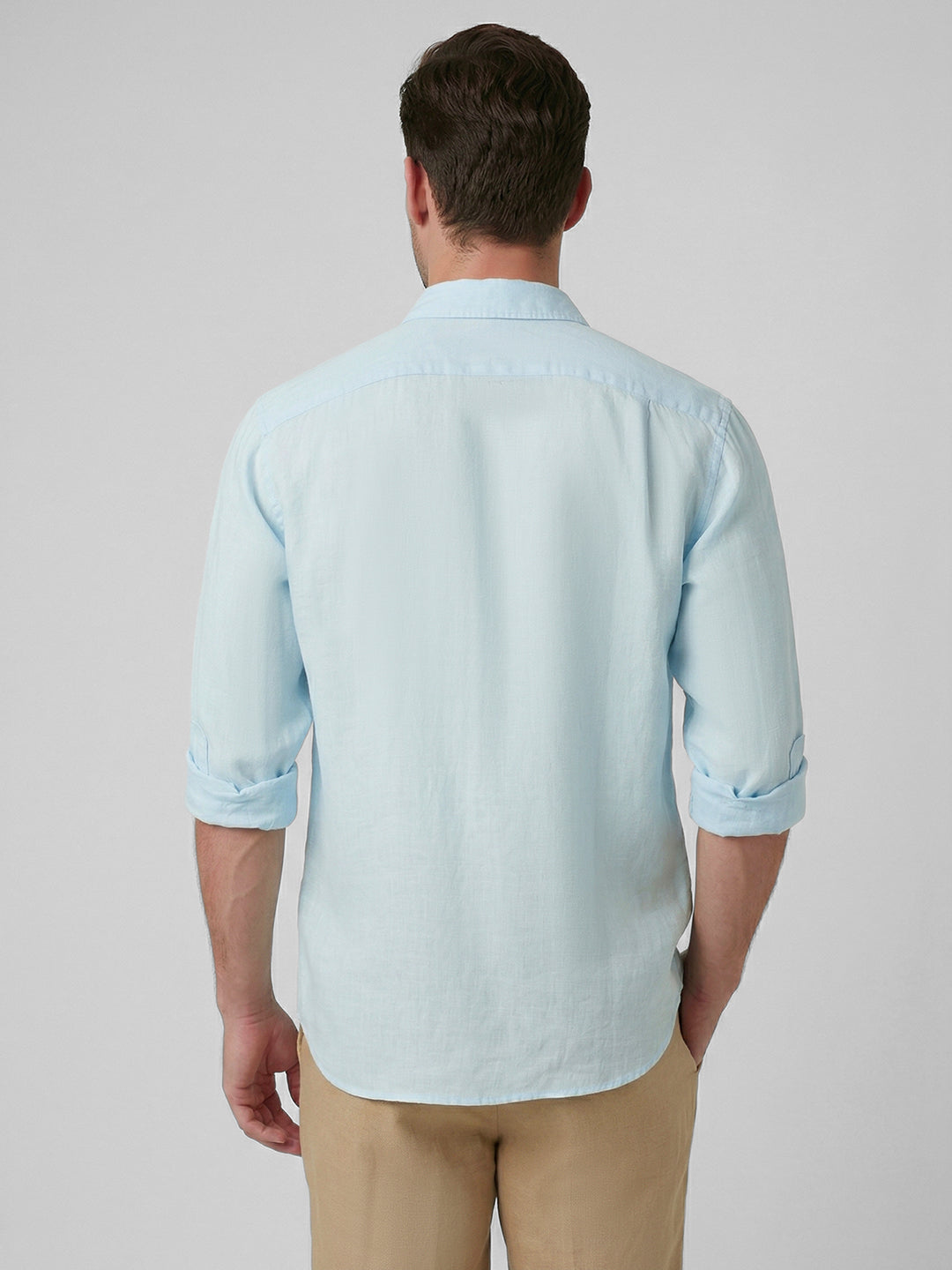 Men's Blue 100% Linen Regular Fit Shirt