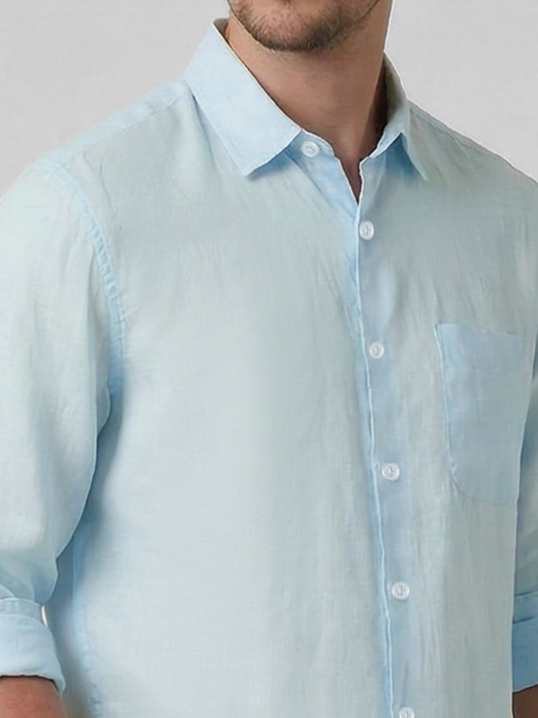 Men's Blue 100% Linen Regular Fit Shirt
