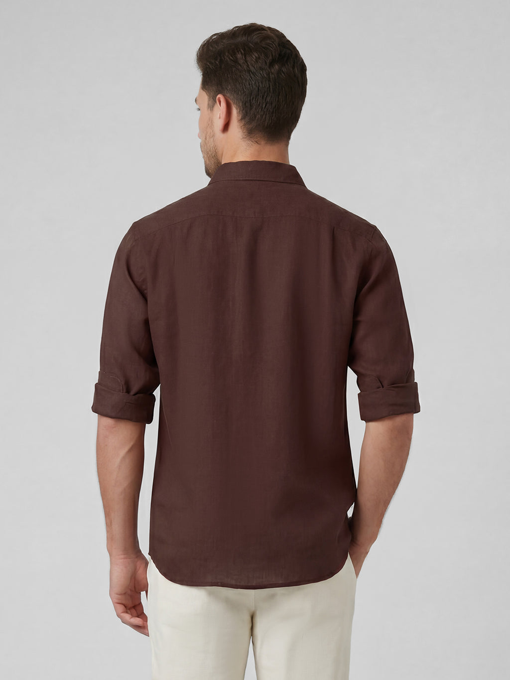 Men's Brown 100% Linen Regular Fit Shirt